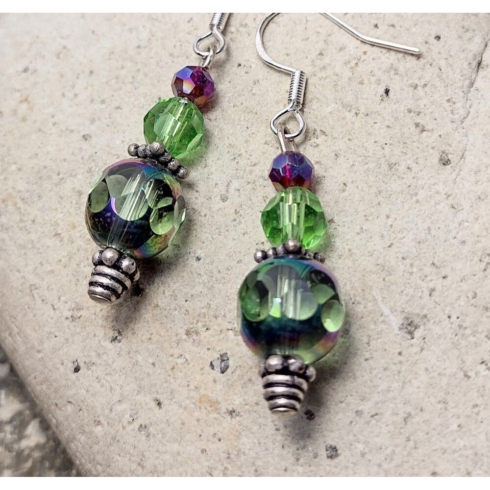 Bohemian Glass Bead Crystal Earrings Sterling Silver
